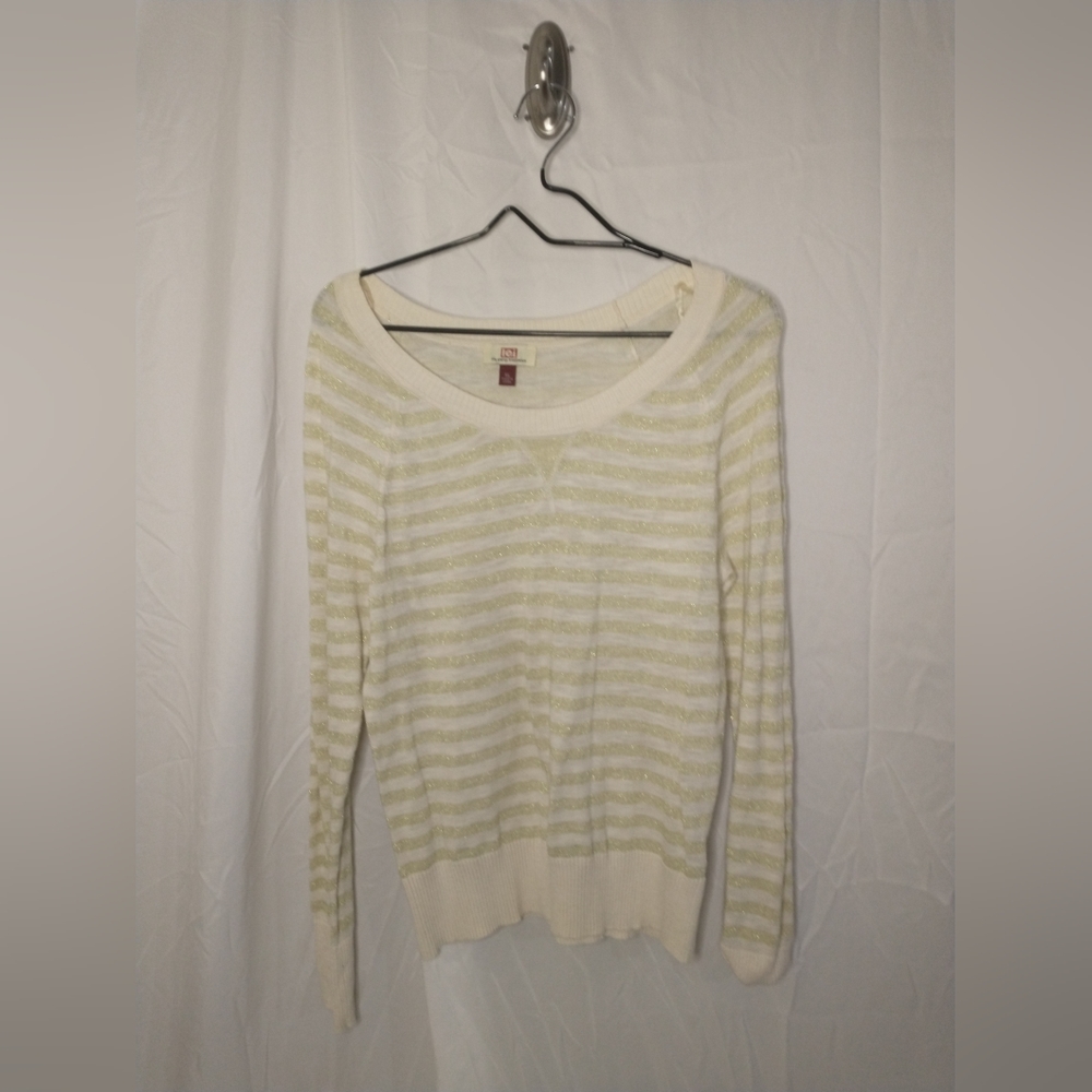 Women's Striped Cream and Gold LEI Sweater Size XL